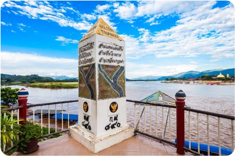 The confluence of three countries at the Golden Triangle, a popular tourist destination in Thailand.