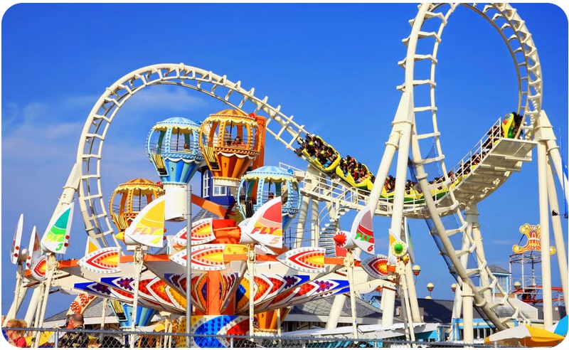 Colorful roller coasters at Dream World Bangkok Water Park among exciting tourist places in Thailand