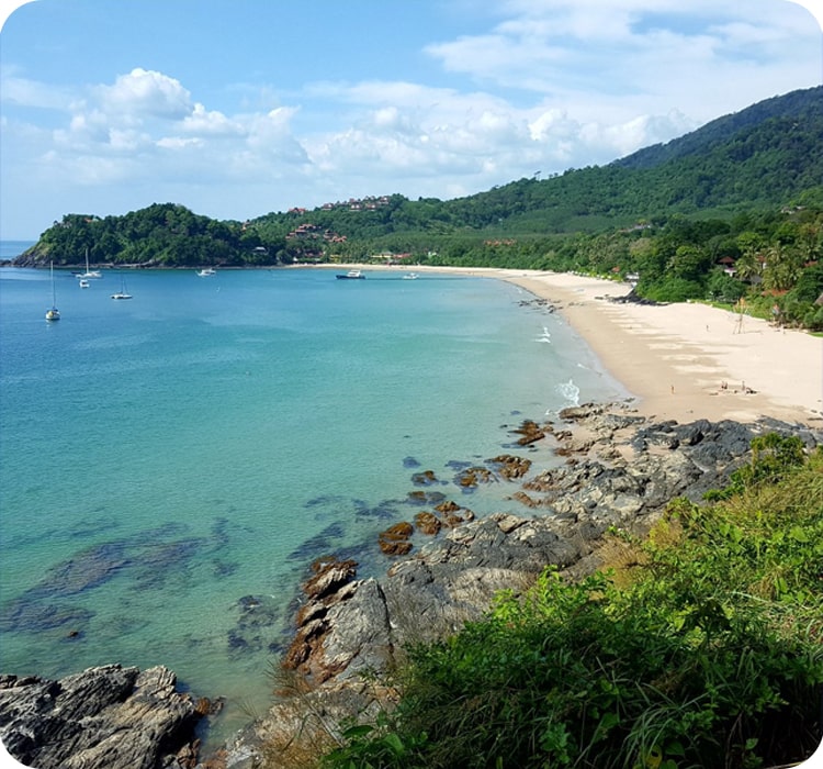 A picturesque beach scene at Kantiang Bay, a popular tourist destination in Thailand.