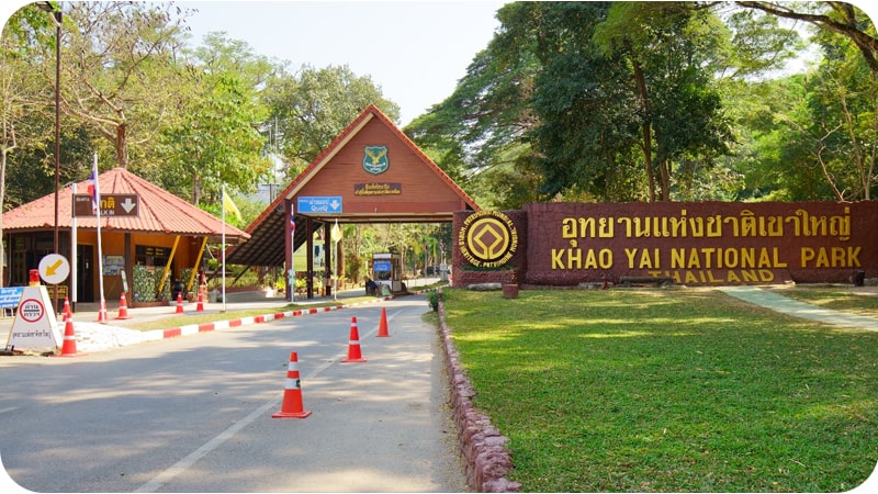 Welcoming visitors at the entrance of Khao Yai National Park, a popular tourist destination in Thailand.