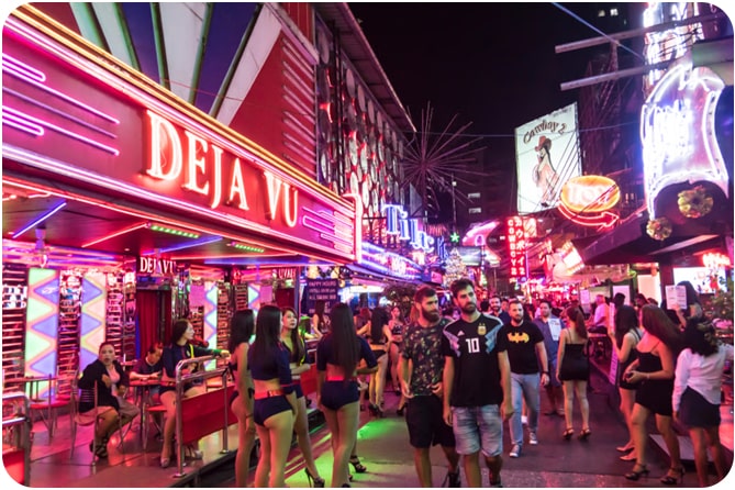 The lively Walking Street Pattaya, a popular tourist destination in Thailand.