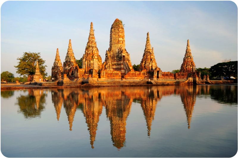 The stunning architecture of Wat Chaiwatthanaram, a popular tourist destination in Thailand.